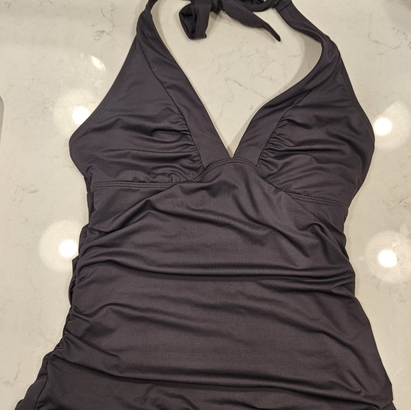 Athleta Plunge Halter Swim Tank Top Small Gray - Picture 1 of 6